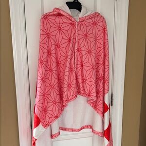 Demon slayer Nezuko Red Geometric Hooded Poncho